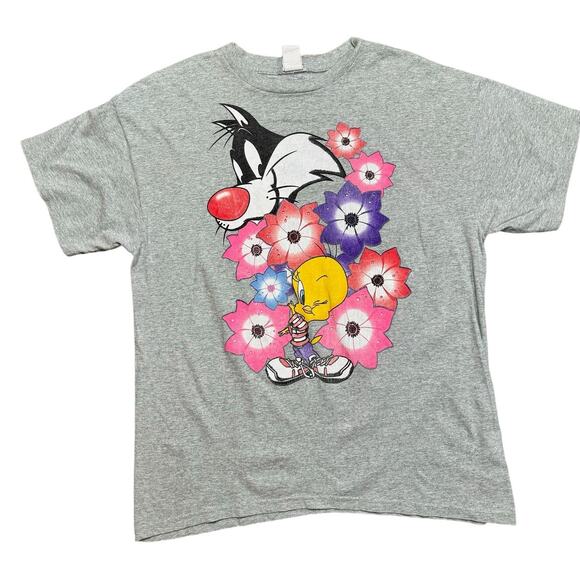 Looney Tunes Tops - Looney Tunes Graphic T-Shirt Tweety and Sylvester Flowers Size XL